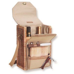 Willow & Natural Canvas Insulated Wine / Cheese Tote w Board, Corkscrew & Knife